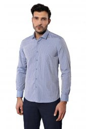 Armürlü Slimfit Mavi Gömlek - 7