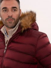 Kürklü Kapüşonü Bordo Erkek Şişme Mont - 4
