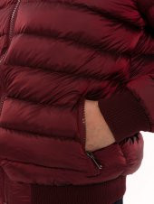 Kürklü Kapüşonü Bordo Erkek Şişme Mont - 7