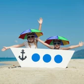 Çocuk Kafa Şemsiyesi Güneş Koruyucu Şemsiye Plaj Ve Doğada  Gökkuşağı - 1