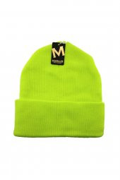 Katlamalı Renkli Bere Basic Düzrenk Bere Neon Yeşili Battal Standart - 1