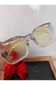 Cat Eye Kristal Şeffaf Kadın Güneş Gözlüğü  Mavi Cam  Sarı Tek Ebat - 4