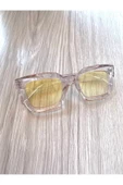 Cat Eye Kristal Şeffaf Kadın Güneş Gözlüğü Mavi Cam Sarı Tek Ebat - 7