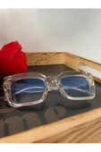 Cat Eye Kristal Şeffaf Kadın Güneş Gözlüğü Mavi Cam Mavi Tek Ebat - 4