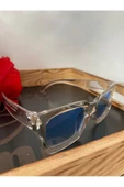 Cat Eye Kristal Şeffaf Kadın Güneş Gözlüğü Mavi Cam Mavi Tek Ebat - 5