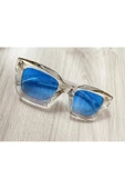 Cat Eye Kristal Şeffaf Kadın Güneş Gözlüğü Mavi Cam Mavi Tek Ebat - 7