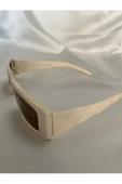 Vintage Model Baklava Desen Detaylı Füme Unisex Güneş Gözlüğü  Krem Tek Ebat - 5