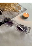 Vintage Model Baklava Desen Detaylı Füme Unisex Güneş Gözlüğü Şeffaf Tek Ebat - 4