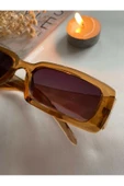 Vintage Model Baklava Desen Detaylı Füme Unisex Güneş Gözlüğü  Bal Rengi Tek Ebat - 4