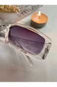 Vintage Model Baklava Desen Detaylı Füme Unisex Güneş Gözlüğü Şeffaf Tek Ebat - 2
