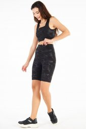 Yüksek Bel Kamuflaj Dalgıç Push Up Toparlayıcı Biker Şort Spor Tayt ve Spor Sütyeni Crop Takımı - 2