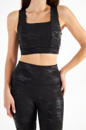 Yüksek Bel Kamuflaj Dalgıç Push Up Toparlayıcı Biker Şort Spor Tayt ve Spor Sütyeni Crop Takımı - 4