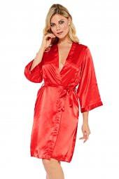 İpek Saten Kırmızı Sabahlık thumbnail 1