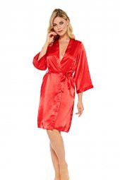 İpek Saten Kırmızı Sabahlık thumbnail 2
