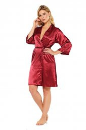 İpek Saten Bordo Sabahlık thumbnail 2