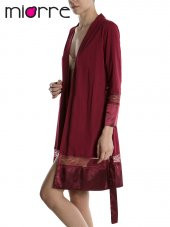 Kol ve Etek Ucu Saten Dantel Detaylı Pamuklu Penye Sabahlık thumbnail 3