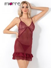 Limerence Etek Ucu Fırfır Detaylı Transparan Gecelik Takım thumbnail 4