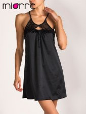 Sırtı Çapraz Askılı Dantel Detaylı Saten Gecelik thumbnail 3