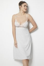 Ayarlanabilir Askılı Göğüs Altı Dantelli Penye Gecelik thumbnail 2