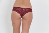 Ön ve Arka Dantelli Düşük Bel Slim Külot Bordo - 3