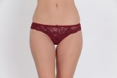 Ön ve Arka Dantelli Düşük Bel Slim Külot Bordo - 2