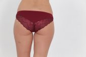 Ön ve Arkası Dantelli Düşük Bel Slim Külot Bordo thumbnail 3