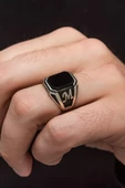 Siyah Oniks Taşlı Harfli Gümüş Erkek Yüzük - 8