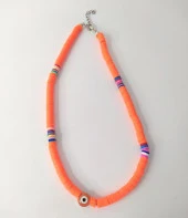 Nazar Boncuklu Neon Turuncu Fimo Kolye Bijuteri Takı - 2