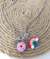 Best Friend Arkadaşlık Çift Kolye Donut Gökkuşağı Bijuteri Takı Aksesuar - 2