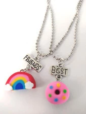 Best Friend Arkadaşlık Çift Kolye Donut Gökkuşağı Bijuteri Takı Aksesuar - 3