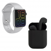 Premium Set Full Ekran Akıllı Saat Siyah Bluetooth i12 İnpods Kulaklık thumbnail 2