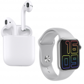 Airpods Seri 2 Anc Özellikli Bluetooth Kablosuz Kulaklık HW12 Full Ekran Smartwatch Gri Akıllı Saat thumbnail 2