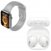 Samsung Uyumlu Galaxy Buds+ Beyaz Bluetooth Kulaklık M26 Plus Smart Watch 6 Gri Akıllı Saat - 2