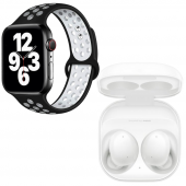 Samsung Uyumlu Galaxy Buds+ Beyaz Bluetooth Kulaklık Watch 7 Siyah Nike Akıllı Saat - 2