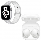 Samsung Uyumlu Galaxy Buds+ Beyaz Bluetooth Kulaklık Watch 7 Gümüş Nike Akıllı Saat - 2