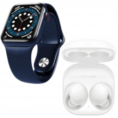 Samsung Uyumlu Galaxy Buds+ Beyaz Bluetooth Kulaklık Full Ekran Smartwatch Mavi Akıllı Saat - 2