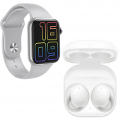 Samsung Uyumlu Galaxy Buds+ Beyaz Bluetooth Kulaklık HW12 Full Ekran Smartwatch Gri Akıllı Saat - 2