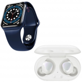 Samsung Uyumlu Galaxy Buds+ Beyaz Bluetooth Kulaklık Full Ekran Smartwatch Mavi Akıllı Saat - 2