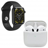 Pro 5 Beyaz Bluetooth Kulaklık HW18 Smartwatch Siyah Silikon Ve Hasır Kordonlu Akıllı Saat - 2