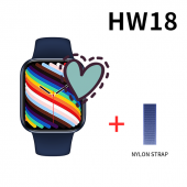 Pro 5 Siyah Bluetooth Kulaklık HW18 Smartwatch Mavi Silikon Ve Hasır Kordonlu Akıllı Saat - 3