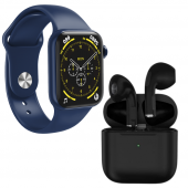 Pro 5 Siyah Bluetooth Kulaklık HW18 Smartwatch Mavi Silikon Ve Hasır Kordonlu Akıllı Saat - 2