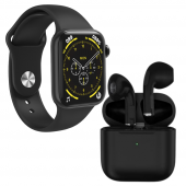 Pro 5 Siyah Bluetooth Kulaklık HW18 Smartwatch Siyah Silikon Ve Hasır Kordonlu Akıllı Saat - 2