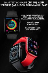 M36 Plus Mavi Çift Tuş Aktif Wireless Şarjlı Ekg Nabız Tansiyon Ölçer Suya Dayanıklı IoS android Uyumlu thumbnail 6