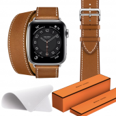 Watch Hermes 44MM Akıllı Saat Kahverengi Çift Kordon Temizleme Bezi Hediyeli Set thumbnail 2