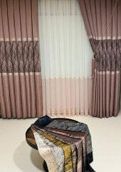 NİVEMESHOME REİNA PEMBE/GOLD 1/3 SIK PİLE TÜL PERDE APM - 1