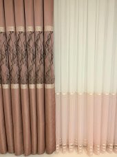 NİVEMESHOME REİNA PEMBE/GOLD 1/3 SIK PİLE TÜL PERDE APM - 2