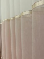 NİVEMESHOME REİNA PEMBE/GOLD 1/3 SIK PİLE TÜL PERDE APM - 3