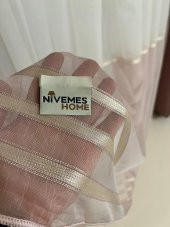NİVEMESHOME REİNA PEMBE/GOLD 1/3 SIK PİLE TÜL PERDE APM - 8