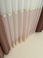 NİVEMESHOME REİNA PEMBE/GOLD 1/3 SIK PİLE TÜL PERDE APM - 9