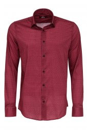 Bordo Desenli Slim Fit Gömlek - 1